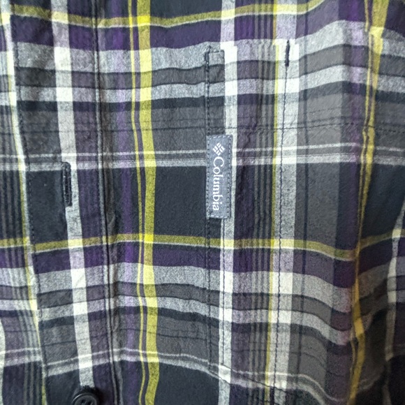 Columbia Mens Button Up Dress Shirt Navy Blue Yellow and White Plaid Size XXL - Picture 2 of 9